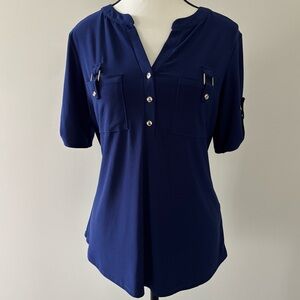 Royal Blue Blouse with Button Accents